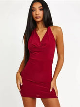 Load image into Gallery viewer, Halter Cowl Neck Slinky Bodycon Dress

